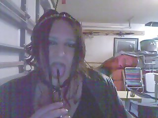 Gothic Tranny in Leather Smokes