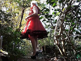 Sissy Ray outdoors in Red Dress
