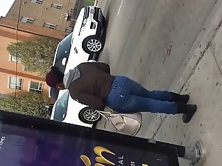 Fat Black Ass At Bus Stop
