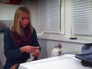 College Teen on Toilet at House Party Blue Panty