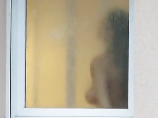 MILF fucks sugar daddy in front of mirror